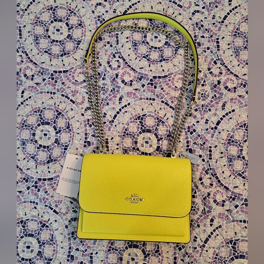 Coach xs Claire Yellow Crossbody Bag with Silver Chain NWT